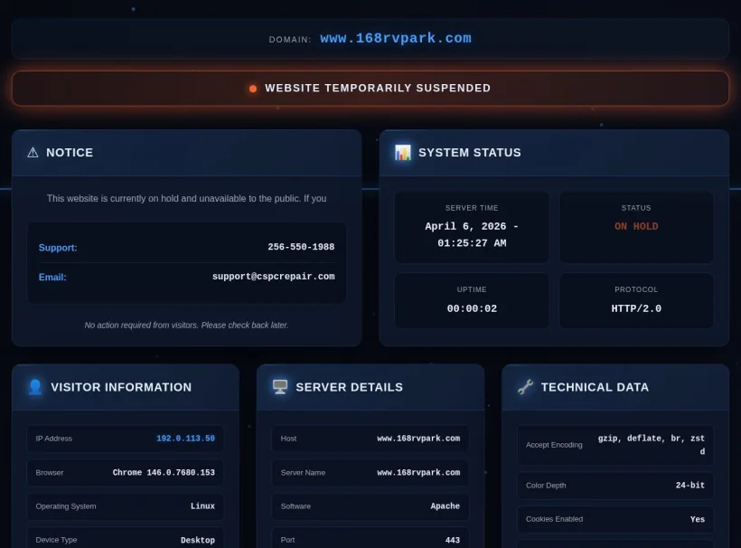 System On Hold - www.168rvpark.com website