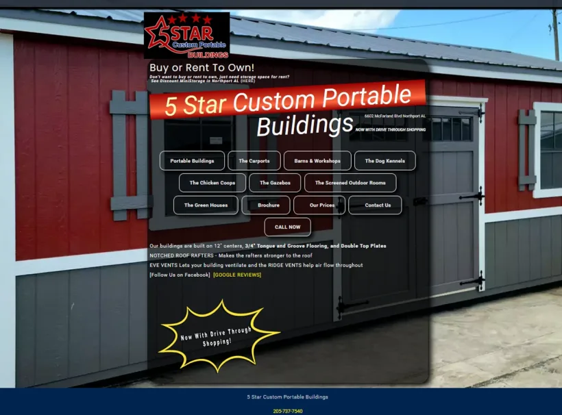 5 Star Custom Portable Buildings website