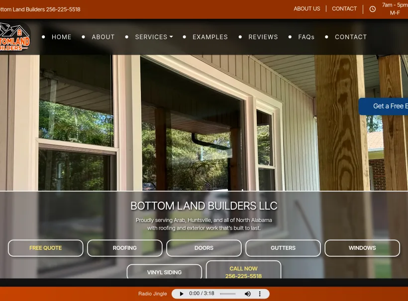 Bottom Land Builders LLC Roofing and Construction website